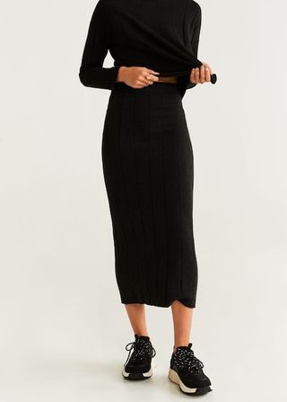 Mango + Ribbed Midi Skirt