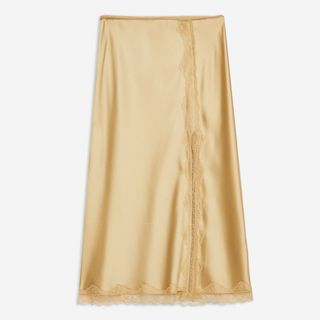 Topshop + Petite Gold Lace Trim Bias Satin Skirt