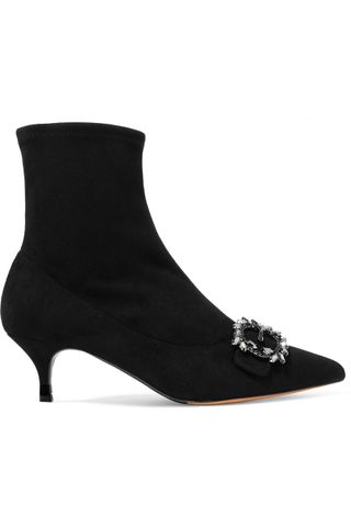 Tabitha Simmons + Oscar Crystal-Embellished Suede Sock Boots