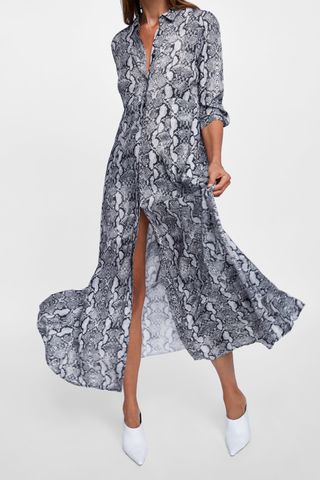 Zara + Snakeskin Printed Shirt Dress
