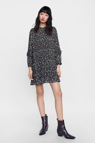 Zara + Printed Dress With Pleats
