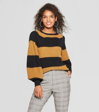 Who What Wear + Striped Long Sleeve Cozy Crew Neck Sweater