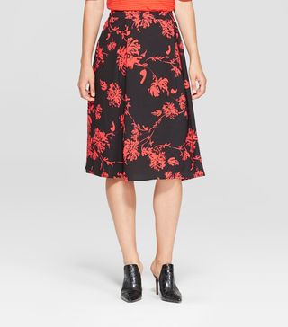 Who What Wear + Floral Birdcage Midi Skirt