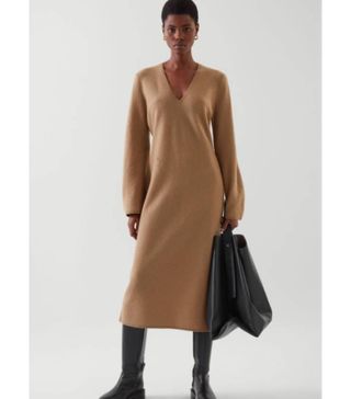 COS + V-Neck Wool Midi Dress