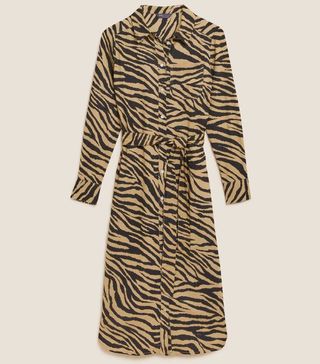 Marks and Spencer + Linen Rich Animal Print Midi Shirt Dress