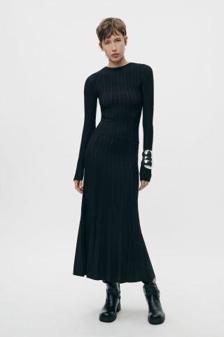 Zara + Long Pleated Knit Dress