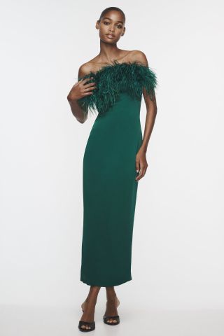 Zara + Satin Dress With Feathers