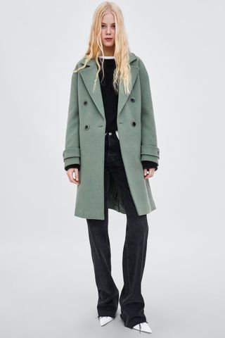 Zara + Double-Breasted Colored Coat