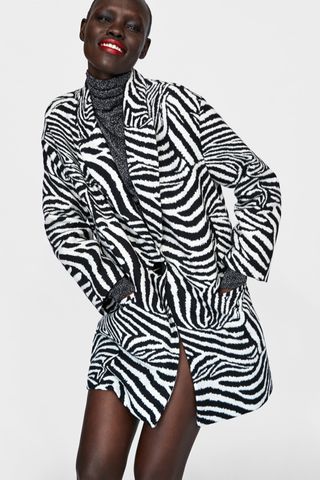 Zara + Oversized Animal Pattern Jacquard Blazer
