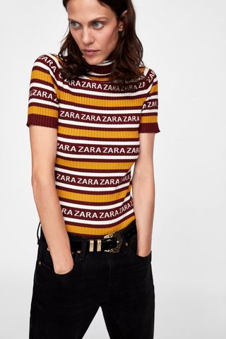 Zara + Striped Sweater With Zara Logo