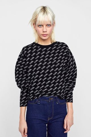 Zara + Jacquard Sweater With Zara Logo