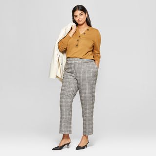 Who What Wear x Target + Plaid Split Back Relaxed Ankle Trouser