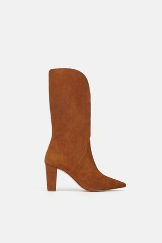 Zara + High-Heeled Leather Boot