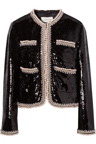 Gucci + Faux Pearl and Crystal-Trimmed Sequined Crepe Jacket