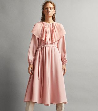 Massimo Dutti + Limited Edition 100% Silk Dress With Pleated Capelet