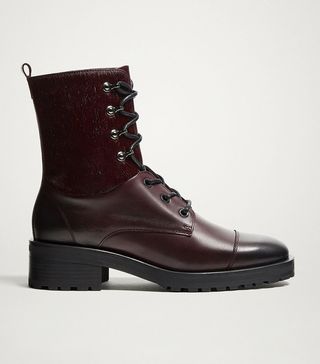 Massimo Dutti + Lined Burgundy Leather Ankle Boots