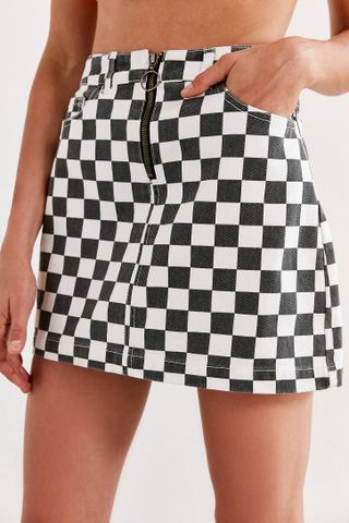 BDG + Checkered Denim Zip Mini Skirt
