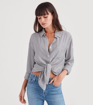 7 for All Mankind + Striped High Low Tie Front Shirt