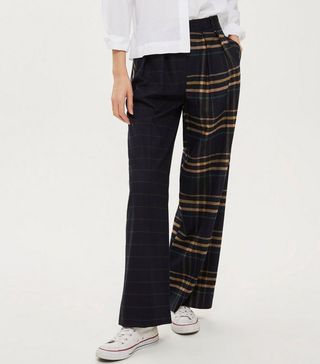 Topshop + Mixed Check Wide Leg Trousers