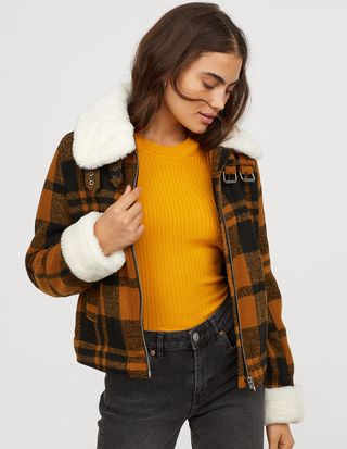 H&M + Jacket With Faux Fur Collar