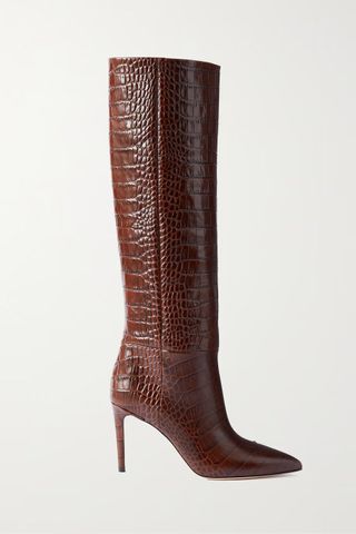 Paris Texas + Stiletto Croc-Effect Leather Knee Boots