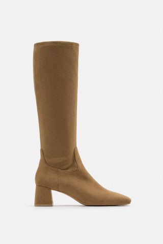 Zara + High-Heel Stretch Knee-High Boots