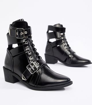 Truffle Collection + Lace Up Pointed Ankle Boots
