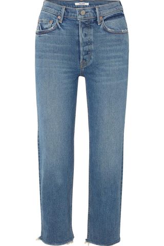 Grlfrnd + Helena Cropped Distressed Mid-Rise Straight-Leg Jeans