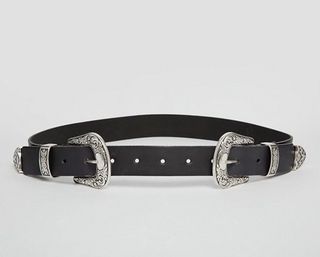 ASOS Design + Leather Double Buckle Western Belt