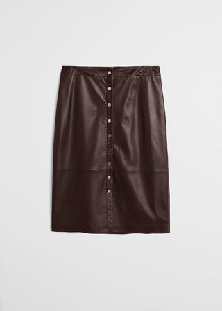 Violeta + Buttons Leather Skirt