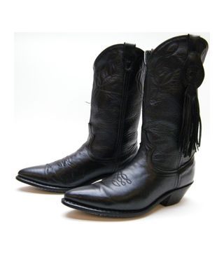Vintage + Black Leather Fringe Motorcycle Cowboy Western Boots