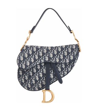 Dior + Medium Saddle Bag in Blue Oblique Canvas and Aged Gold HW