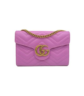 Gucci + Marmont Chain Wallet Chevron Quilted GG Crossbody Shoulder Bag Pink