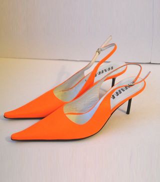 Mima + Italy Orange Neon 80s Style Pointy Toe Stiletto Slingback High Heels