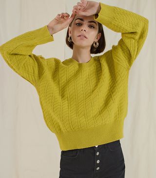 Pixie Market + Chartreuse Cable Knit Sweater