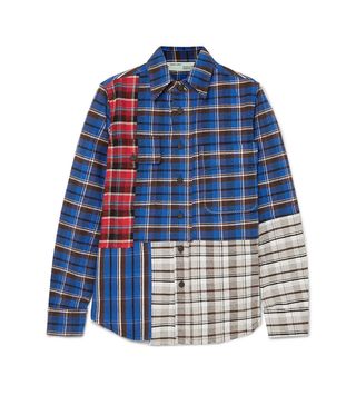 Off-White + Printed Checked Cotton-Blend Flannel Shirt