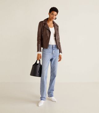 Mango + Zippered Leather Jacket