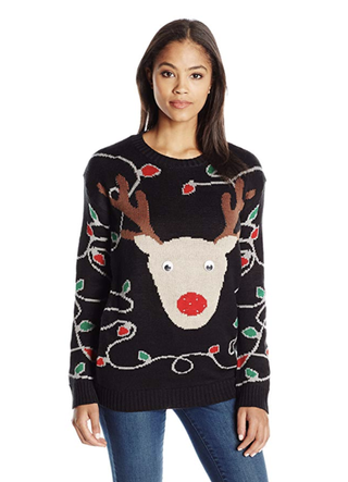 Allison Brittney + Light-Up Reindeer Jacquard Ugly Christmas Sweater Tunic