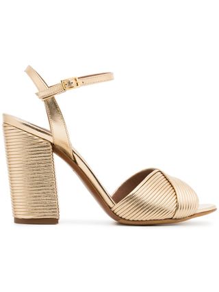 Tabitha Simmons + Metallic Gold Kali Champagne 100 Leather Sandals