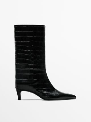 Massimo Dutti + Mock Croc Embossed Ankle Boots