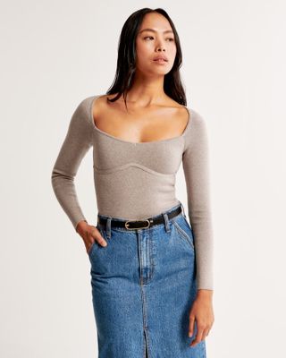 Abercrombie 
Fitch + Long-Sleeve Ottoman Squareneck Bodysuit