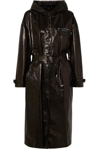 Prada + Hooded Patent-Leather Trench Coat
