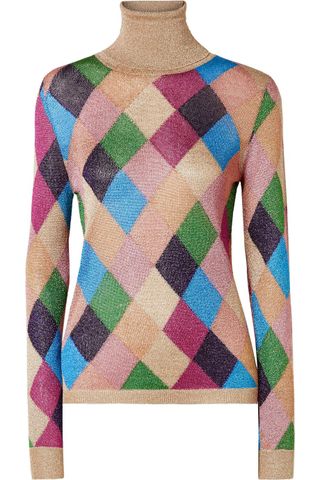 Miu Miu + Metallic Intarsia Knitted Turtleneck Sweater