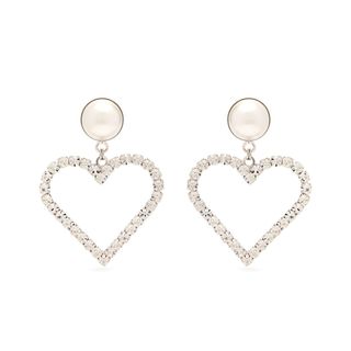 Alessandra Rich + Crystal Pearl Embellished Heart Earrings