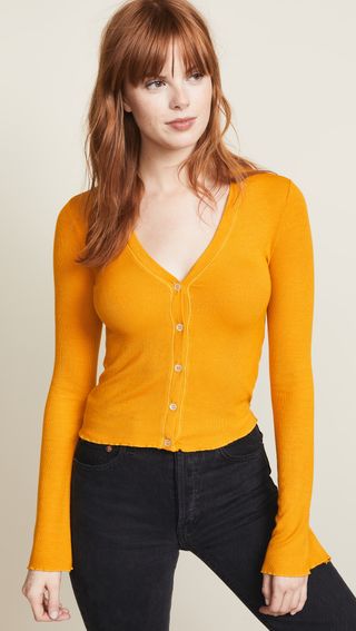 Three Dots + Cropped Cardigan With Flared Sleeves
