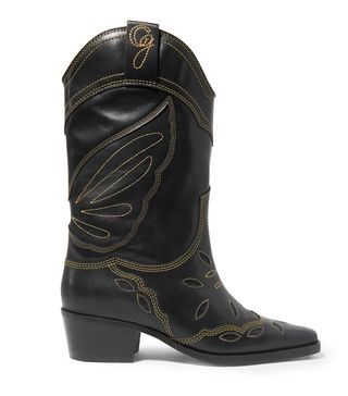 Ganni + High Texas Embroidered Leather Boots