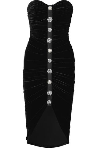 Veronica Beard + Palo Embellished Ruched Stretch-Velvet Dress