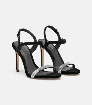 Zara + Rhinestone Encrusted Velvet Sandals