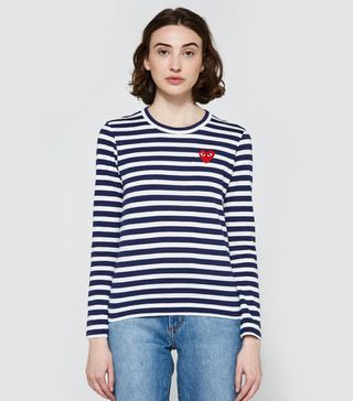 Comme des Garçons Play + Play Striped T-Shirt in Navy