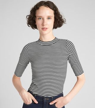 Gap + Ribbed Mockneck Stripe T-Shirt